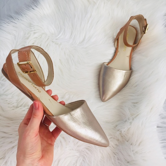 Franco Sarto Shoes - Franco Sarto Gold Toe Brown Ankle Strap Flats
